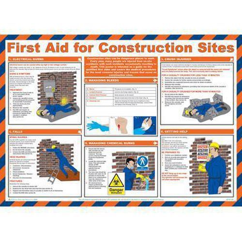 Affiche plastifiée Premiers secours pour les sites de construction