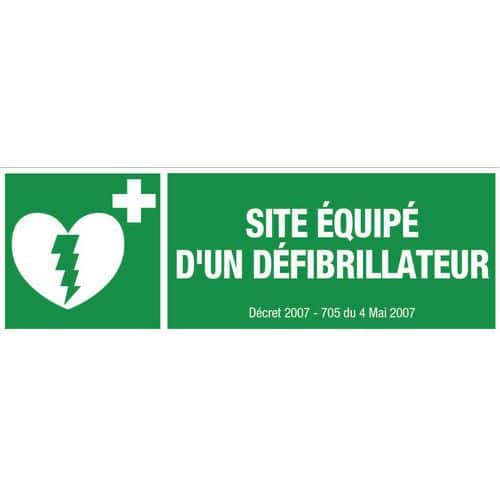 Panneau d'évacuation - Site équipé d'un défibrillateur - Rigide