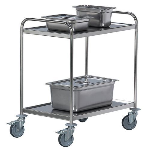 Chariot inox - 2 plateaux - Force 120 kg