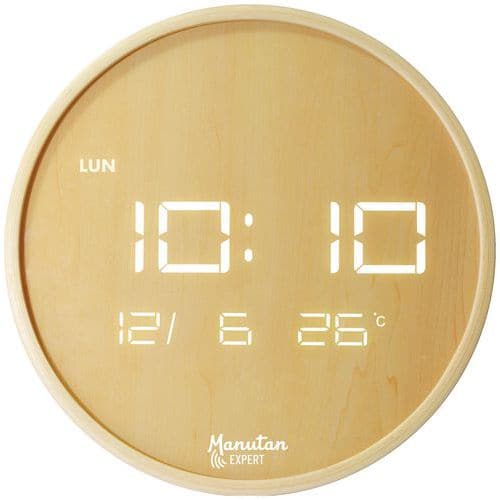 Horloge murale LED ronde bois - Manutan Expert