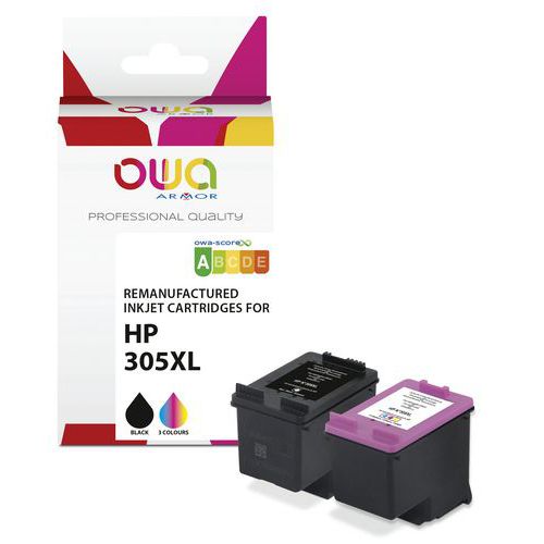 Pack 2 cartouches d'encre remanufacturées HP 305XL - 4 Couleurs - Owa