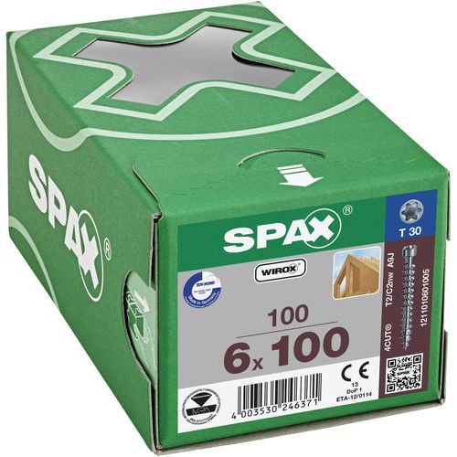 Boite de 100 vis à bois à tête cylindrique TX Ø 6mm - Spax