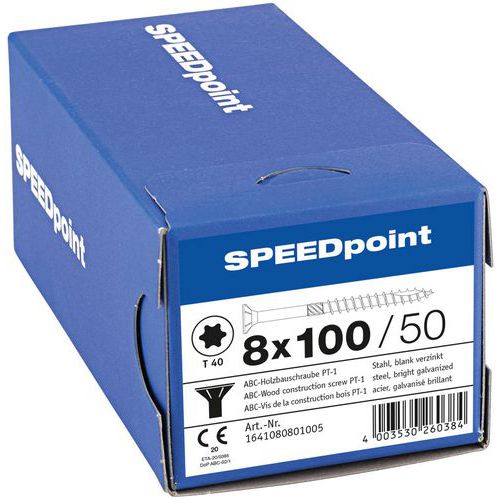 Boite de 50 vis tête fraisée à bois TX Ø 8 mm - SpeedPoint