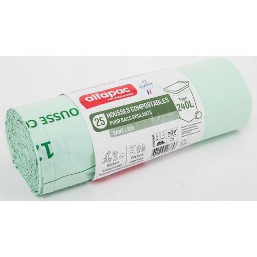 Housse compostables sans lien - Déchets organiques 240L - Vert