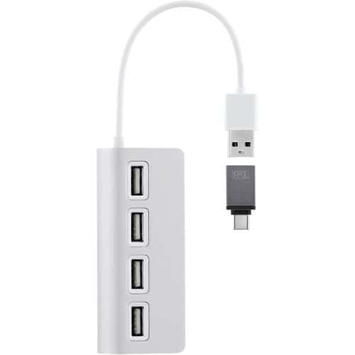 Hub USB-A en USB-C aluminium naar 4 poorten USB-A 2.0 - T'nB