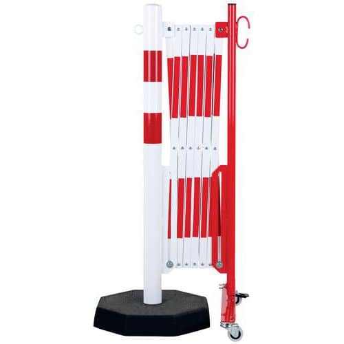 Barrière extensible sur roulettes avec poteau à socle lourd - Crash stop®