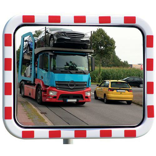 Verkeersspiegel rvs, rood/wit frame - Dancop