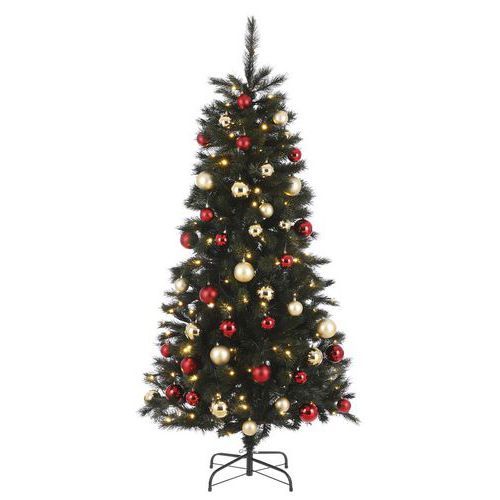 Kunstkerstboom Voss 140x led 185 cm - 48 decoraties rood/goud