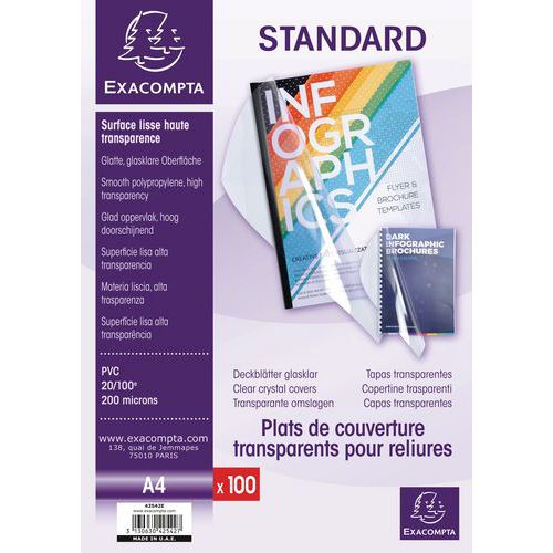 Couverture reliure PVC Cristal 20x100e - A4 - Lot de 100 pièces