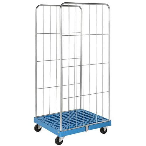 Roll-conteneur - base plastique - 2 ridelles - Capacité 400 kg