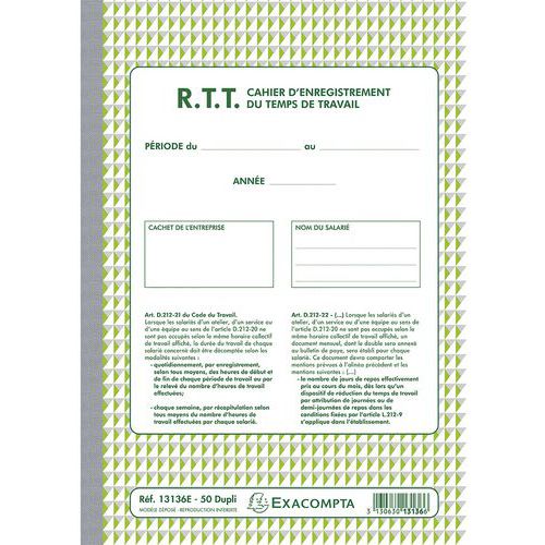 Manifold RTT Enregistrement temps travail 50 feuil. dupli autocopiants