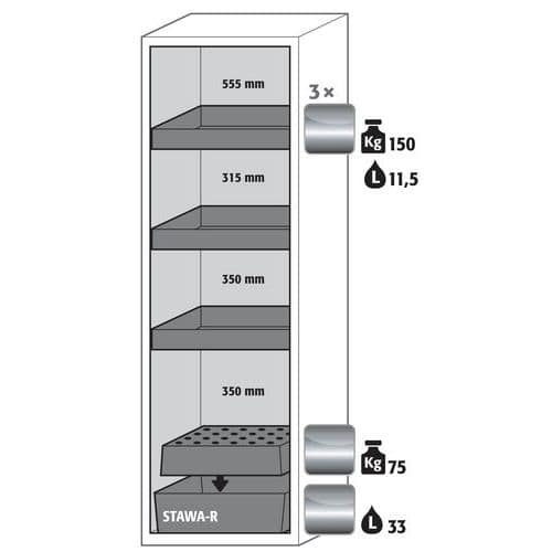 Armoire S-CLASSIC90 Maintien porte-Etagère rétention - 596mm - Asecos