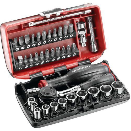 Coffret de 38 pièces 1/4 6 pans - Cliquet à manche rotatif