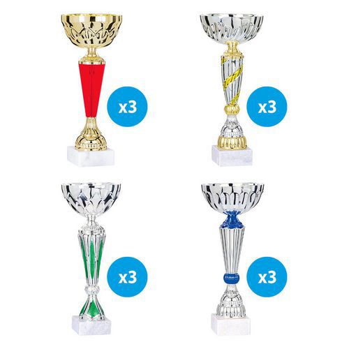 Lot de 12 coupes argent et or - hauteur moyenne de 30 cm