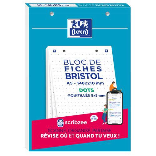 Bloc de 30 fiches Bristol 148x210 perforées à points - Oxford