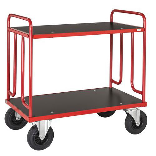 Plateauwagen hout - 2 plateaus - draagvermogen 500 kg - rubberband