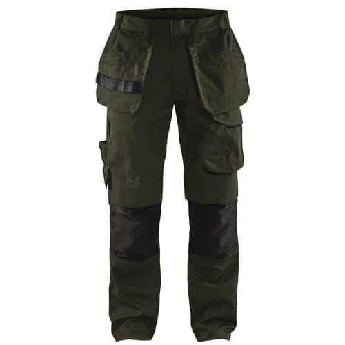 Pantalon services stretch avec poches flottantes vert olive/noir