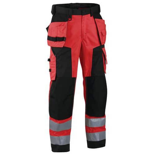 Pantalon artisan softshell haute visibilité rouge fluorescent/noir