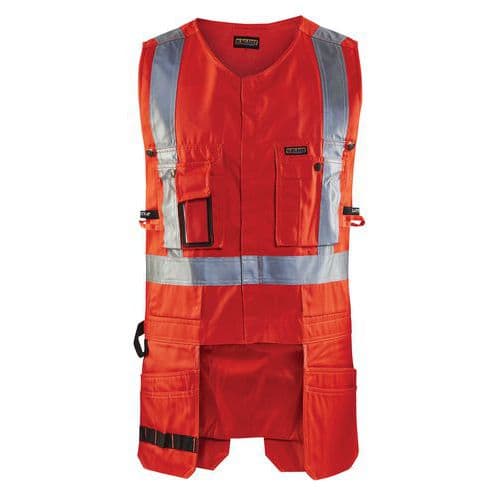 Gilet porte-outils haute visibilité rouge fluorescent