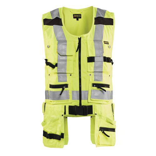 Gilet porte-outils haute visibilité jaune fluorescent ceinture textile