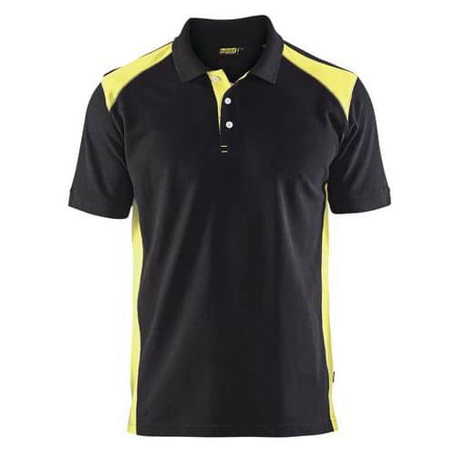 Polo piqué noir/jaune fluorescent