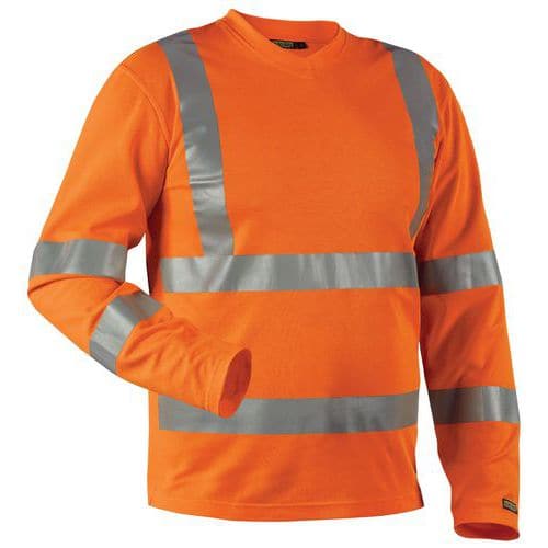 T-Shirt manches longues HV col en V orange, matière respirante