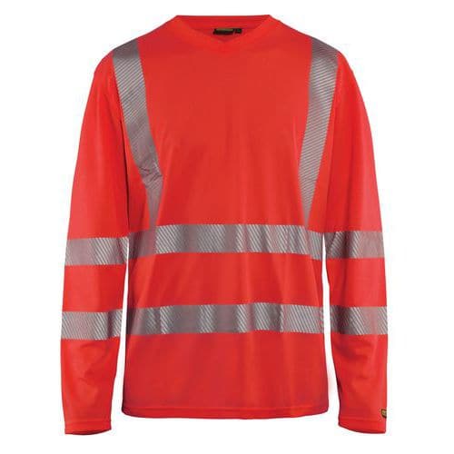 T-shirt manches longues haute visibilité col en V anti-UV rouge