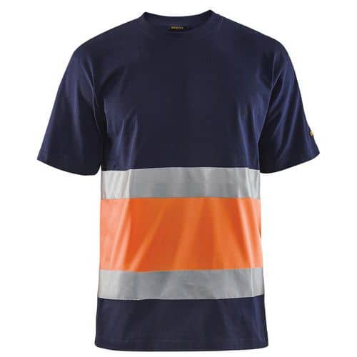 T-shirt High Vis lange mouw UPF 40+ UV V hals 3387 marineblauw/oranje