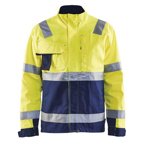 Veste haute visibilité jaune fluorescent/marine col haut