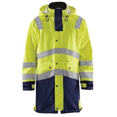 Manteau de pluie haute visibilité niveau 2 jaune fluorescent/marine