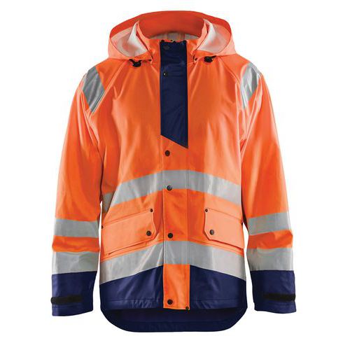 Veste de pluie haute visibilité niveau 3 orange fluorescent/marine