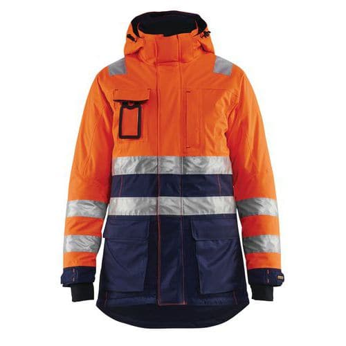 Parka hiver haute visibilité femme orange fluorescent/marine