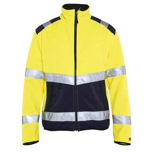 Veste softshell haute visibilité jaune fluorescent/marine, col haut