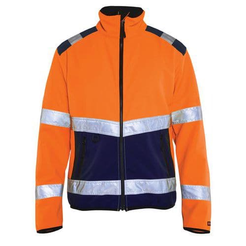 Veste softshell haute visibilité orange fluorescent/marine, col haut