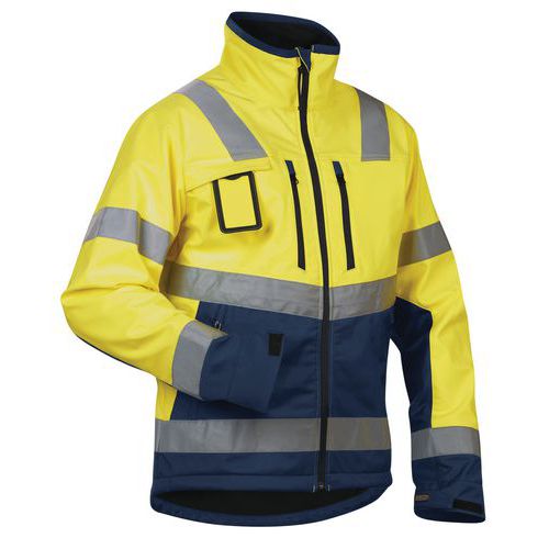 Veste softshell haute visibilité jaune fluorescent/marine étanche