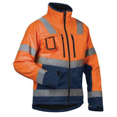 Veste softshell haute visibilité orange fluorescent/marine étanche