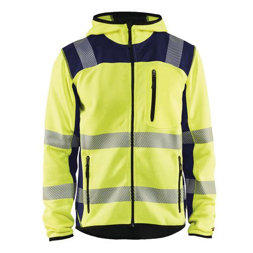 Veste tricotée à capuche haute visibilité jaune fluorescent/marine