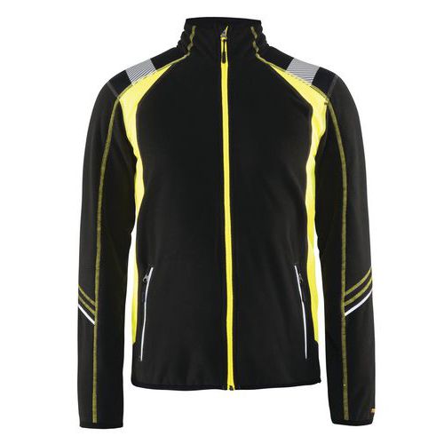 Veste micropolaire noir/jaune fluorescent bandes réfléchissantes