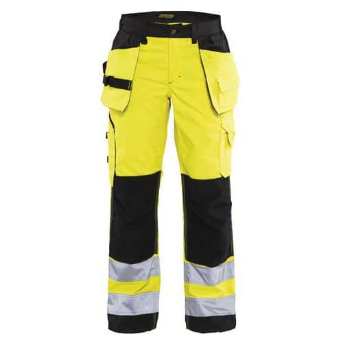 Werkbroek Dames High Vis met spijkerzak 7156 - geel/zwart