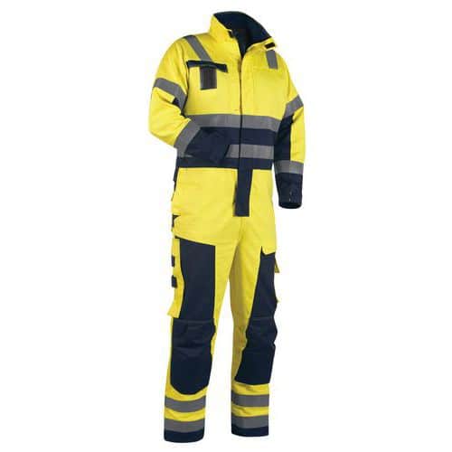 Combinaison manches longues hiver multinormes jaune fluorescent/marine