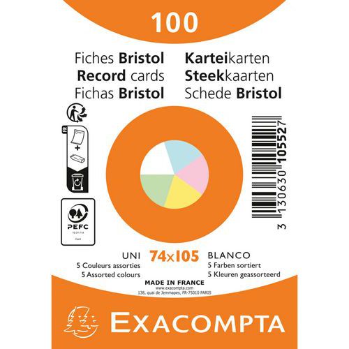 Fiche Bristol sous film uni non perforé - Paquet de 100 - Exacompta