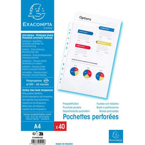 Pochette perforée A4 PP lisse - Sachet de 40 - Exacompta