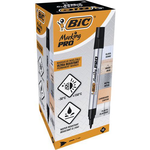 Marqueur permanent Marking Pro - Pointe ogive - Boîte de 12 -Bic