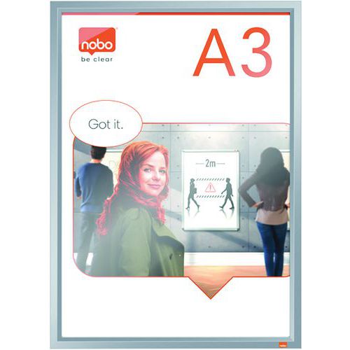 Porte affiche clipasble avec cadre anodisé Impression Pro - A3 - Nobo