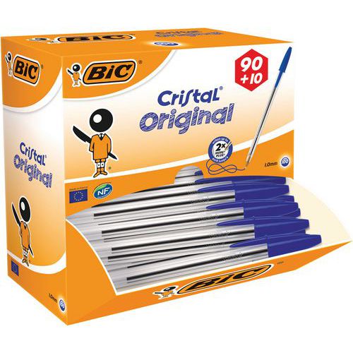 Stylo bille à capuchon Cristal - Boîte de 90 + 10 offerts - Bic®