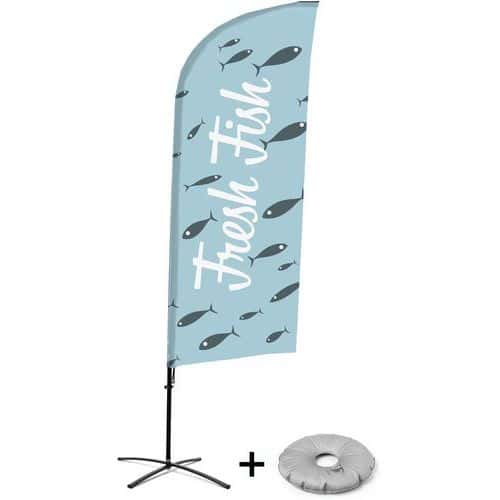 Beach flag avec pied en croix Poisson - Anglais - Showdown Displays