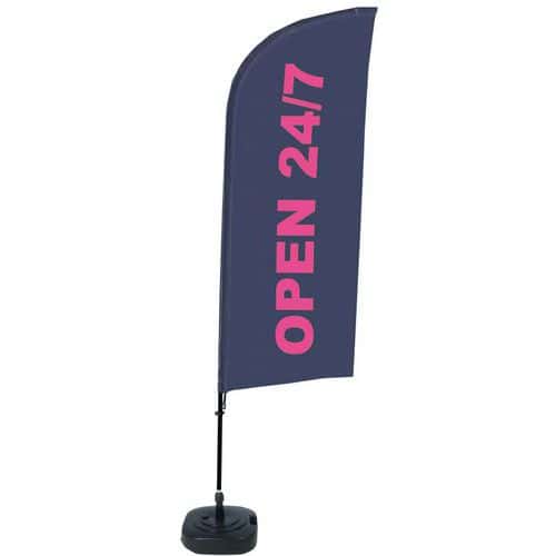 Beach Flag Alu Wind compleet - OPEN 24/7 - watertankvoet - Showdown.