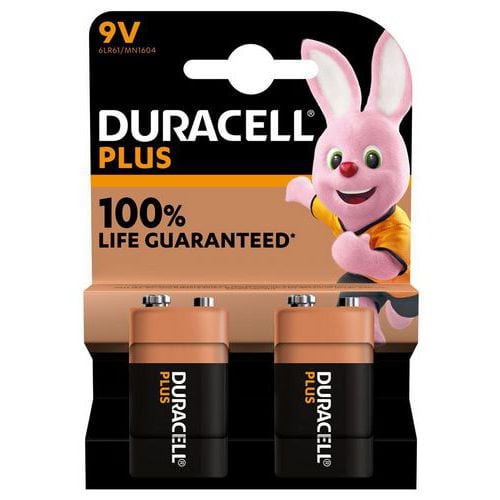 Pile Alcaline 9 V Plus 100 % - 2 unités - Duracell