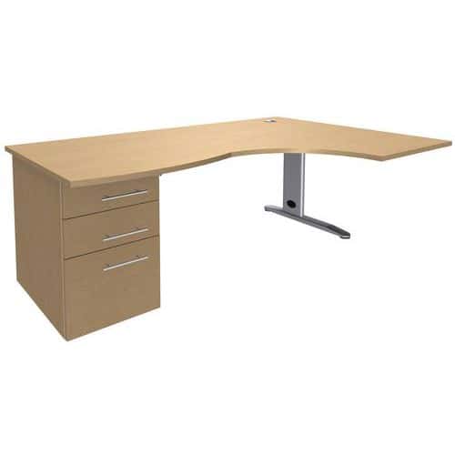 Bureau Asymmetrisch 180 cm metalen L-poot + ladeblok Quatuor - Manutan Expert