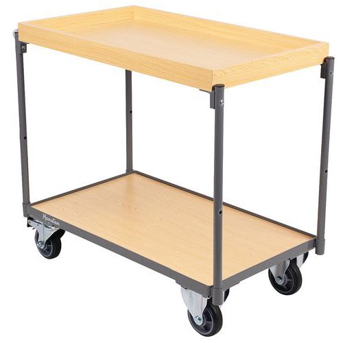 Chariot 250 kg plateaux bois rebord - Barre horizontale - Manutan Expert